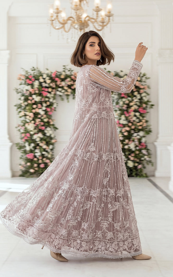 Mauve Glimmer Open-Front Jacket With Maxi dress
