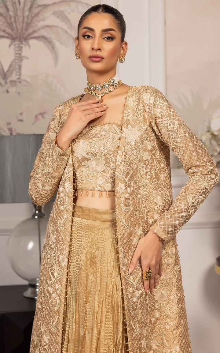 Embroidered Jacket With Embroidered Tube And Skirt
