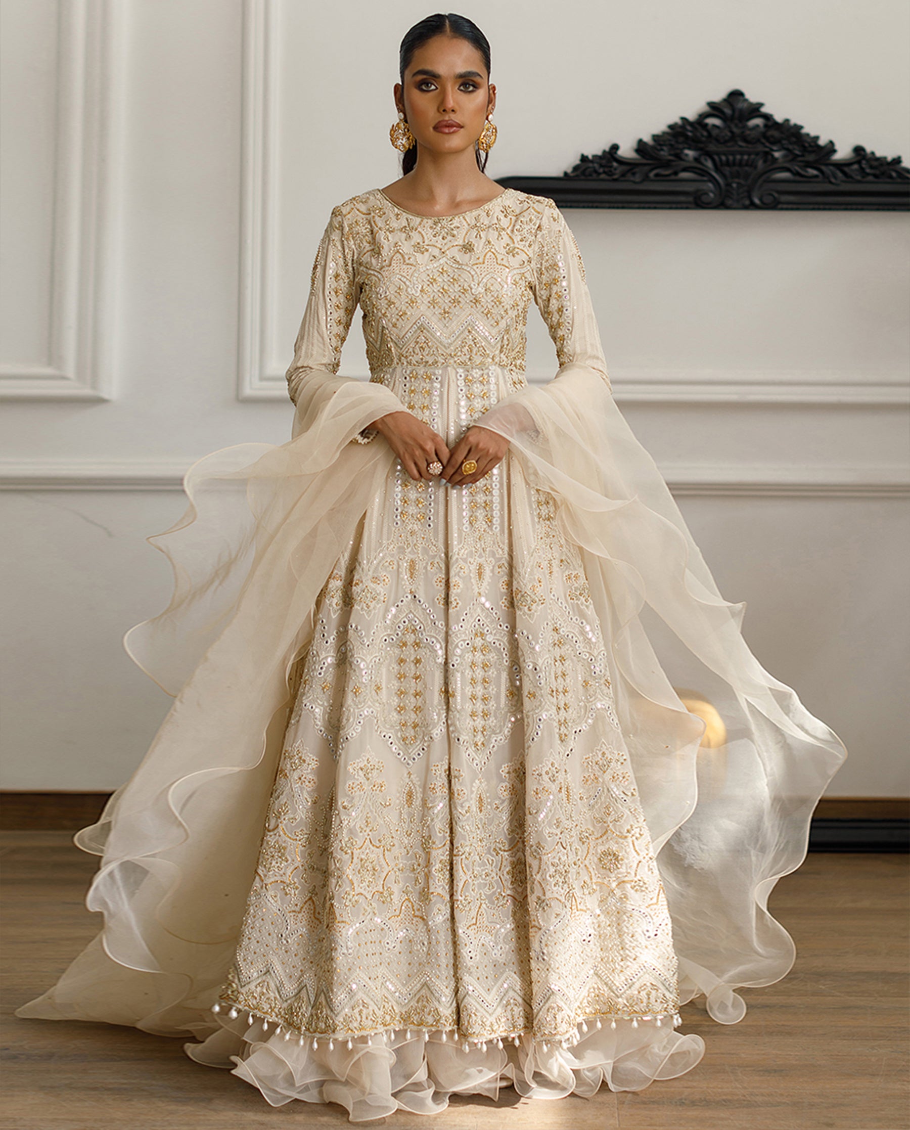 Chiffon Handwork Embroidered Dress With Skirt