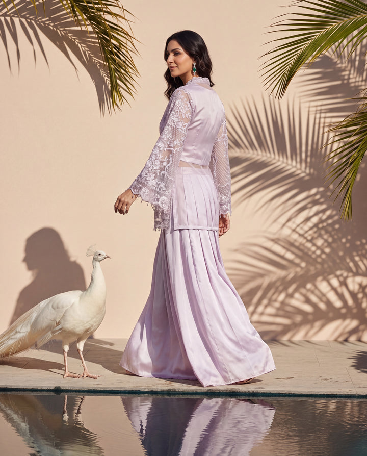 Lilac Mirage Organza Embroidered Jacket Set