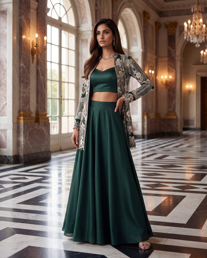 Unstitched The Emerald Regal Jacket Lehenga Set