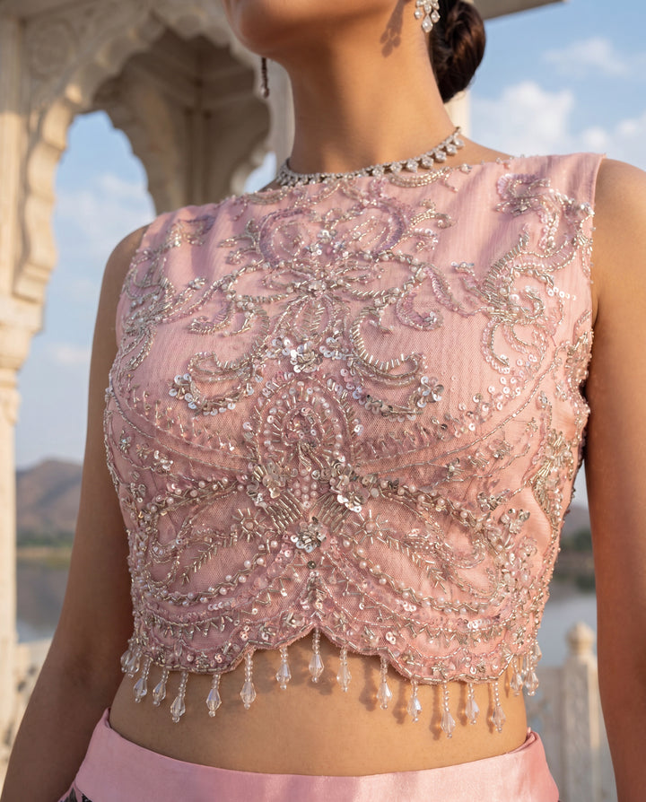 Blush Pink Floral Lehenga Set