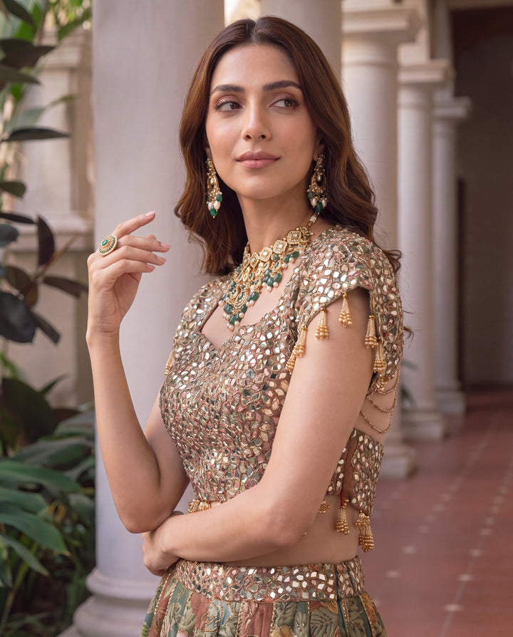 Unstitched Zarnoor Floral Sheesha Lehenga Set