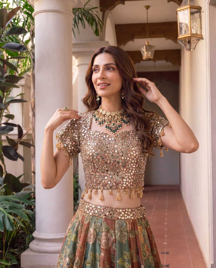 Unstitched Zarnoor Floral Sheesha Lehenga Set