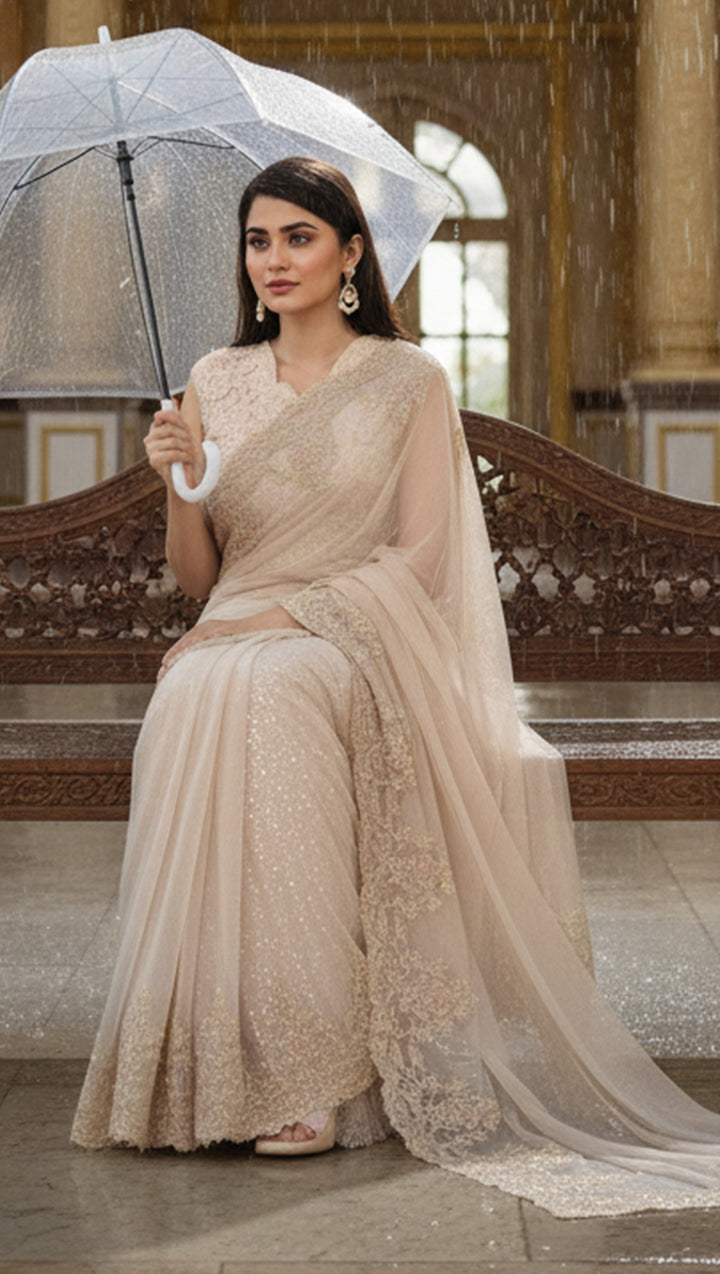 Net Embroidered Saree