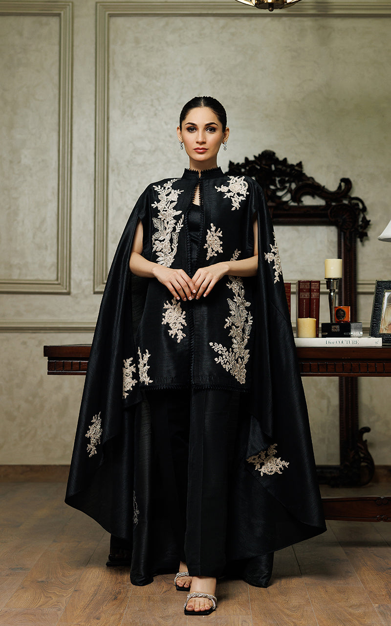 Embroidered Cape With Trouser Threads & Motifs Embroidered Cape With Trouser Threads & Motifs