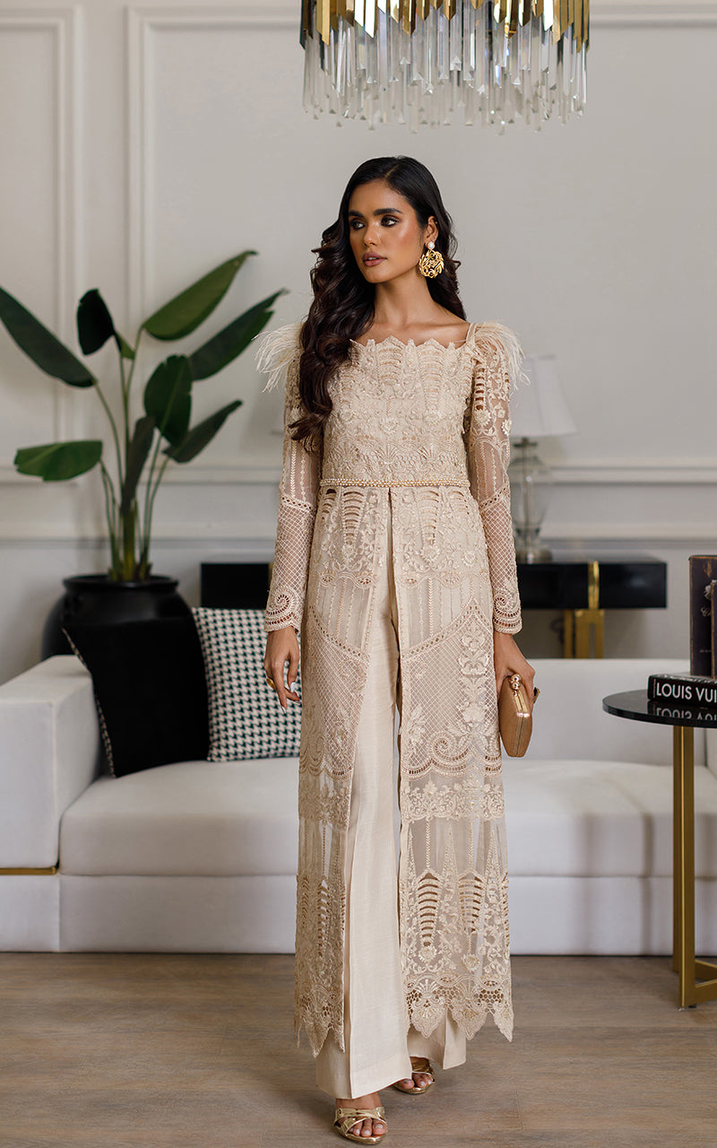 Threads and Motifs | Formal Dresses 24 | 7941 M / Beige / Organza Threads and Motifs | Formal Dresses 24 | 7941 M / Beige / Organza