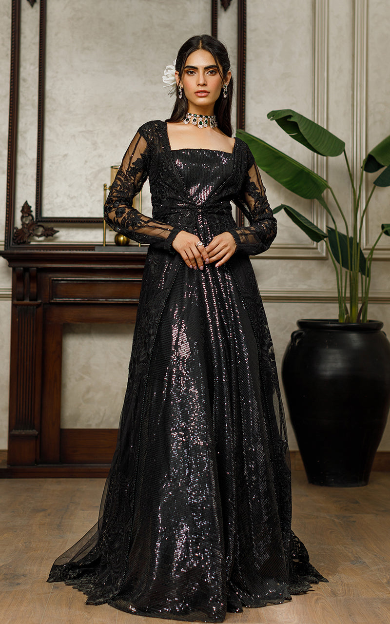 Net Embroidered Jacket With Sequins Maxi – Threads & Motifs
