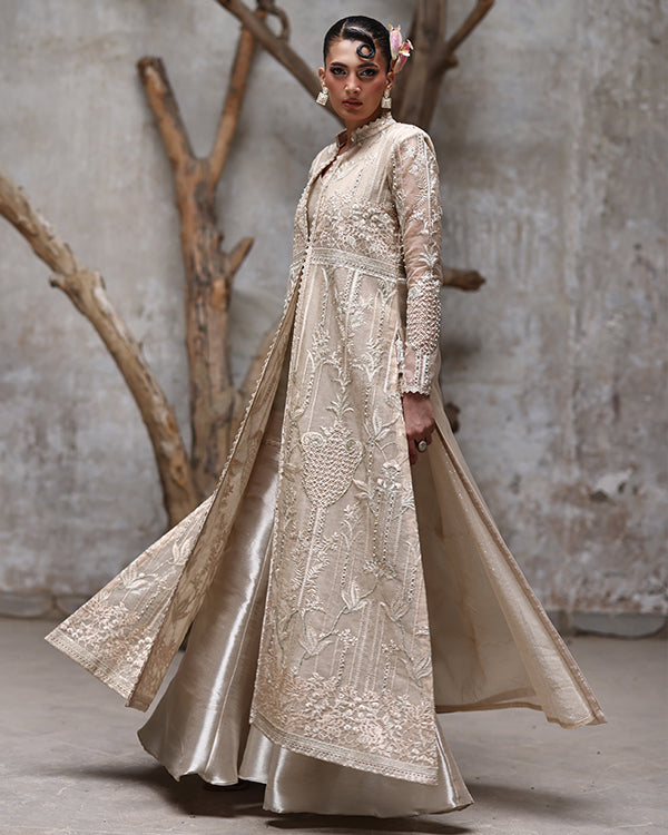 NET EMBROIDERED JACKET WITH GHARARA
