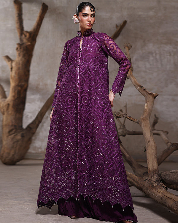 Organza Embroidered Jacket With Crushed Trouser