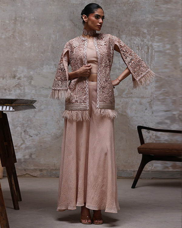 Organza Embroidered Jacket With Inner