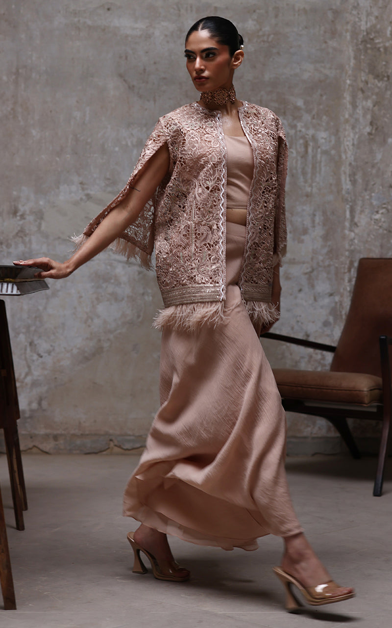 Organza Embroidered Jacket With Inner