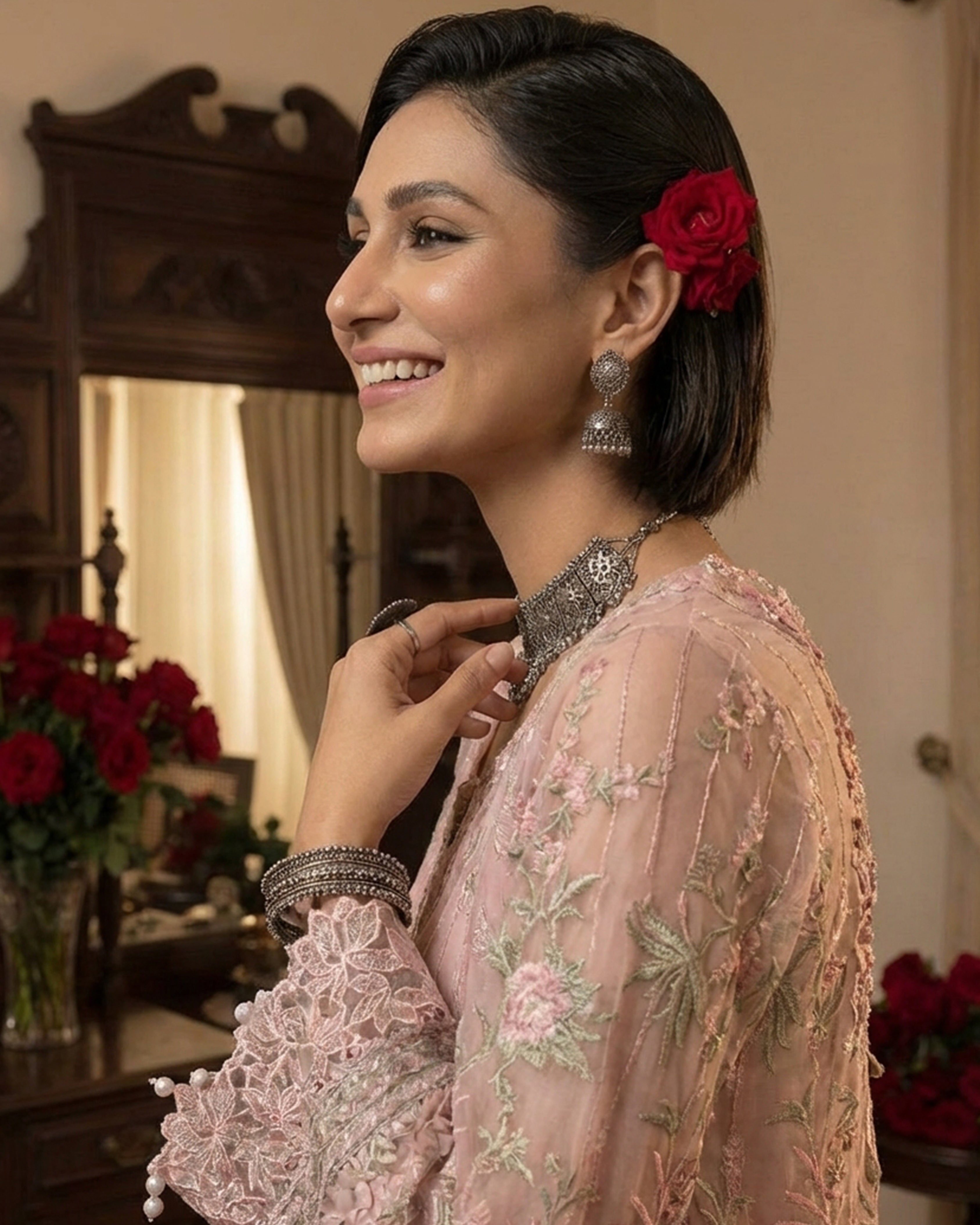 Unstitched Dusty Rose Festive Long Front Open Set