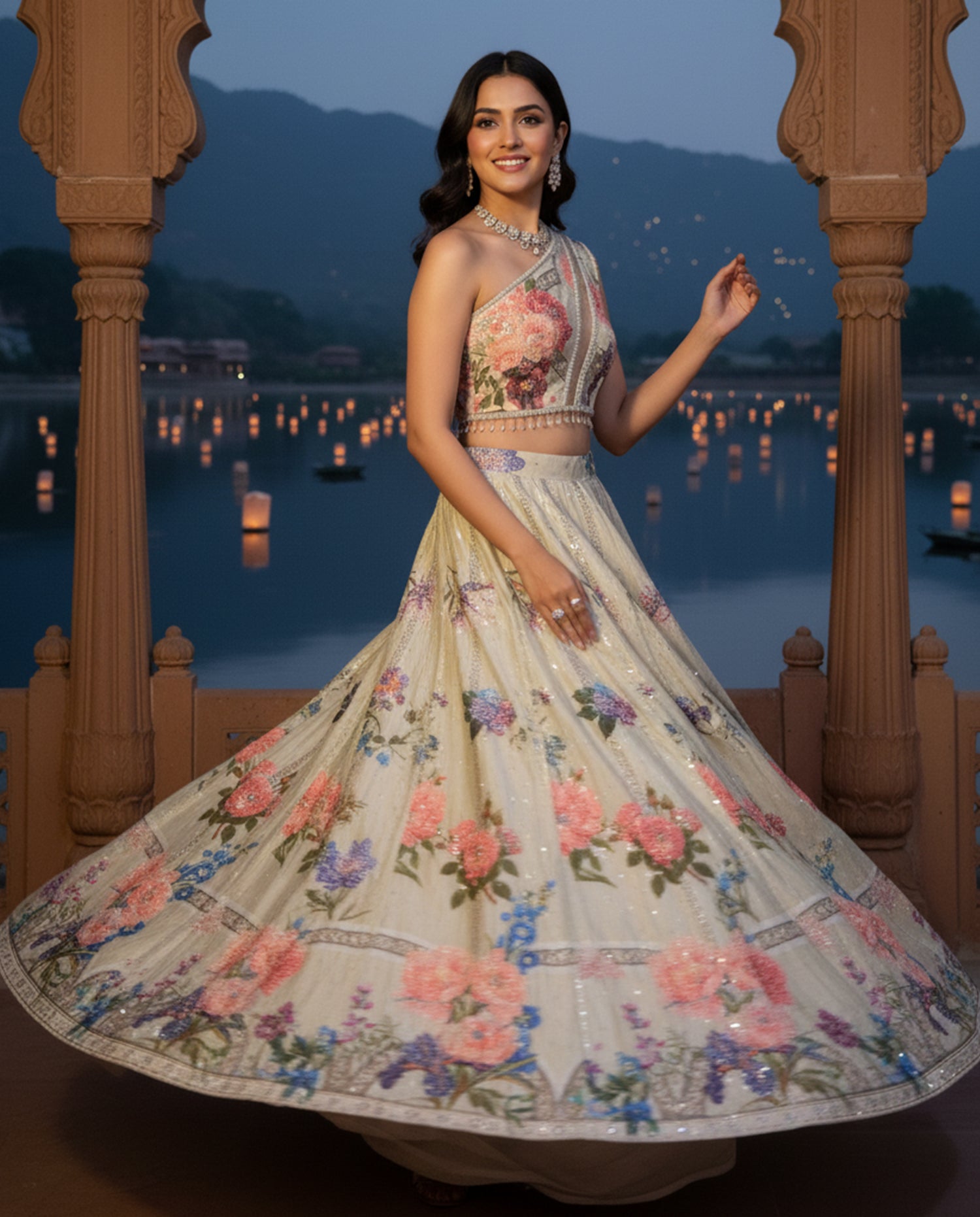 Embellished Blouse With Embellished Printed Lehenga