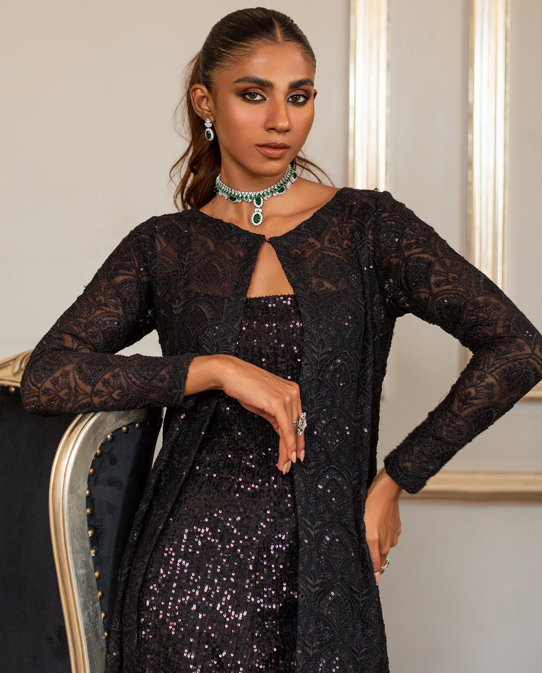 Unstitched Chiffon Embroidered Jacket With Jumpsuit