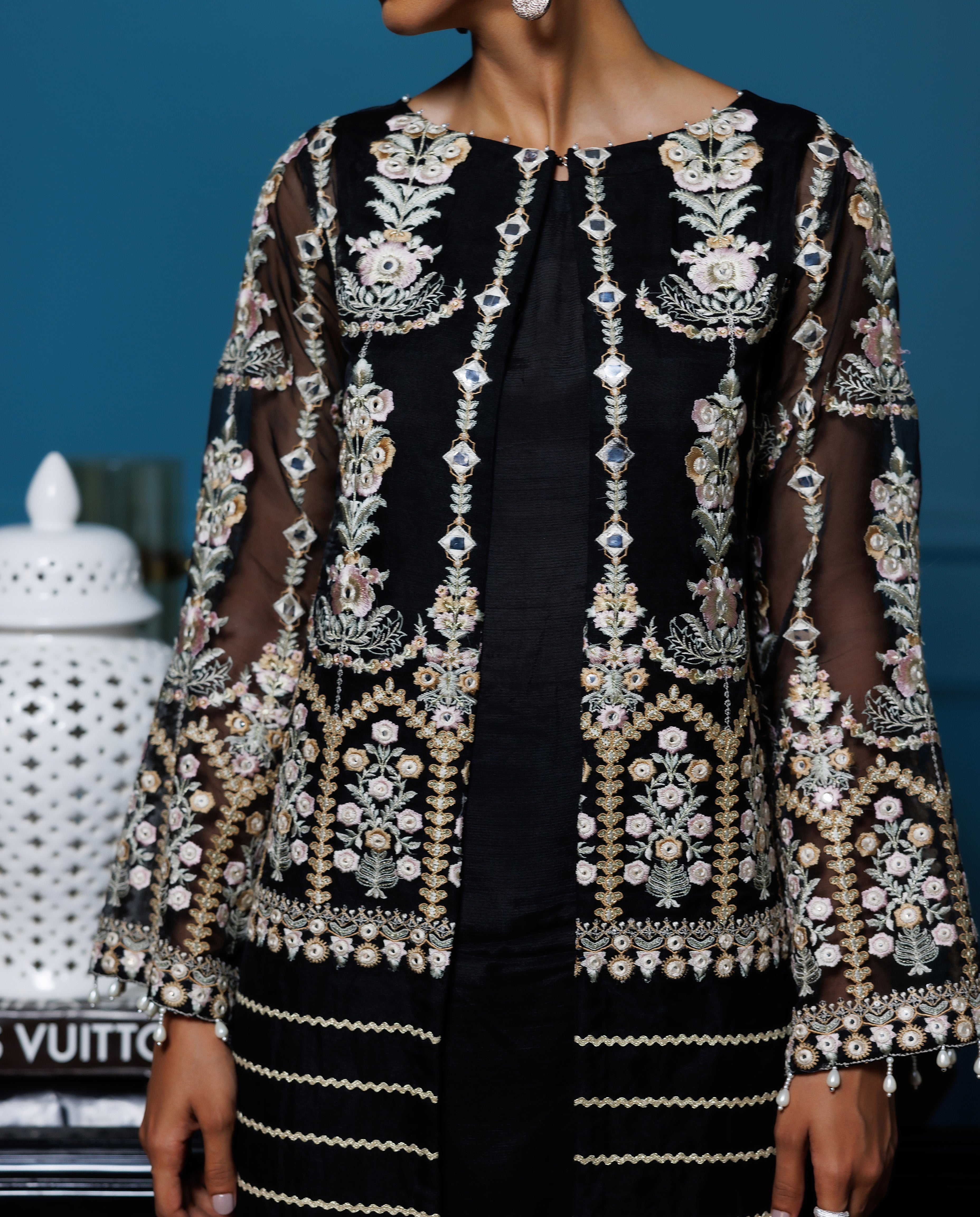 Unstitched Organza Embroidered Jacket