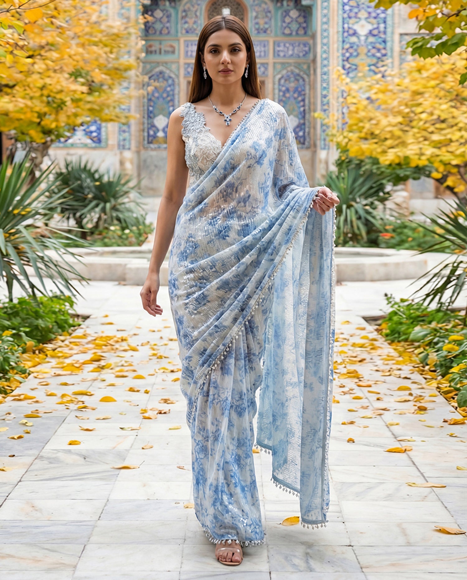Azure Toile Sequin Saree