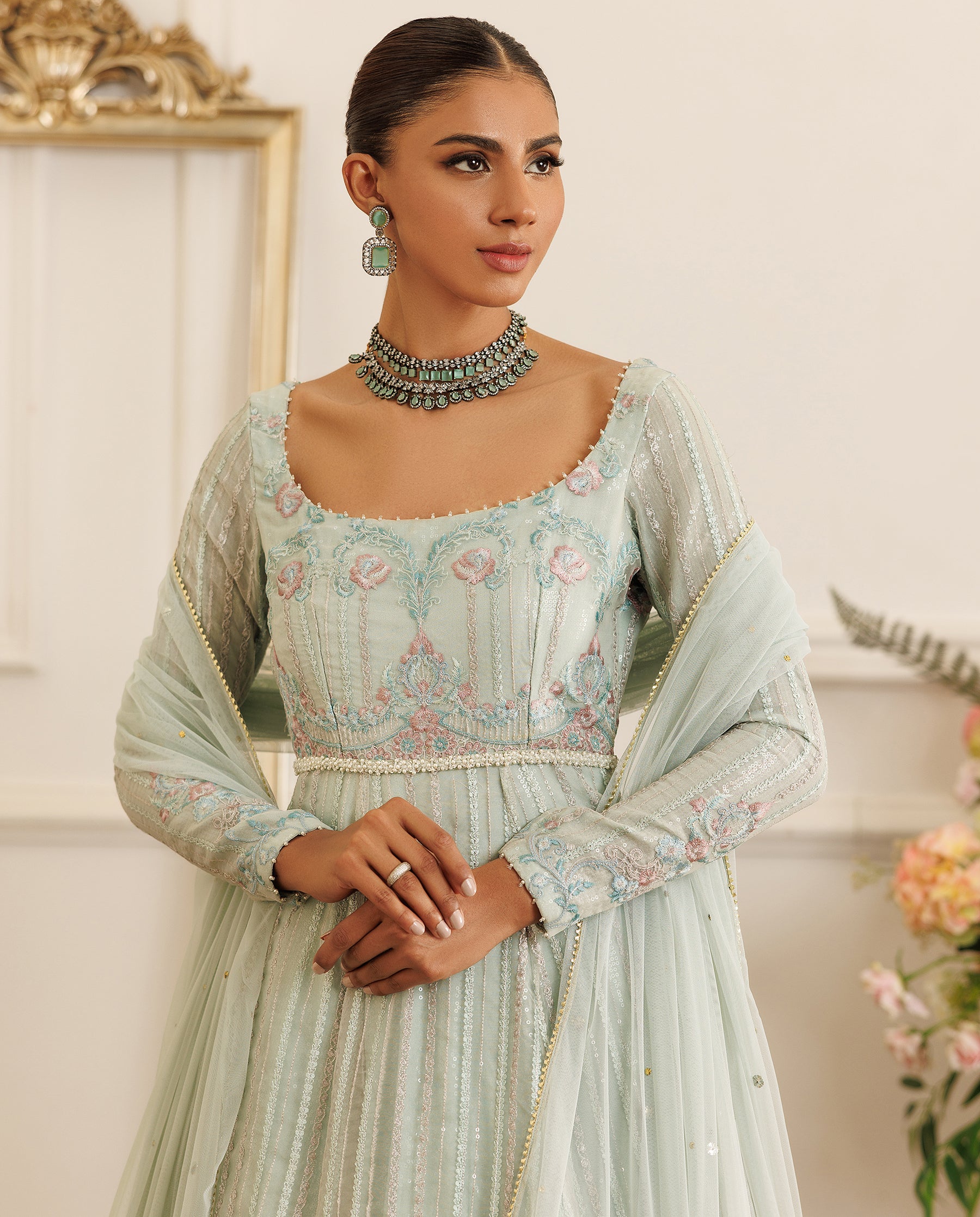Unstitched Pearl Eclat Organza Embroidered Maxi