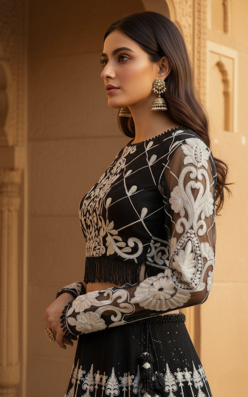 Embroidered Blouse & Lehenga with Dupatta