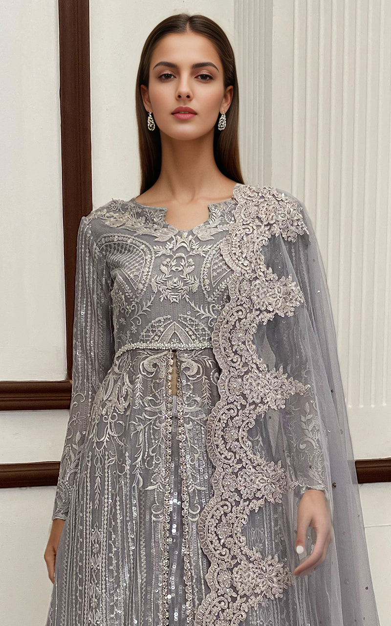 Net Embroidered Maxi With Dupatta