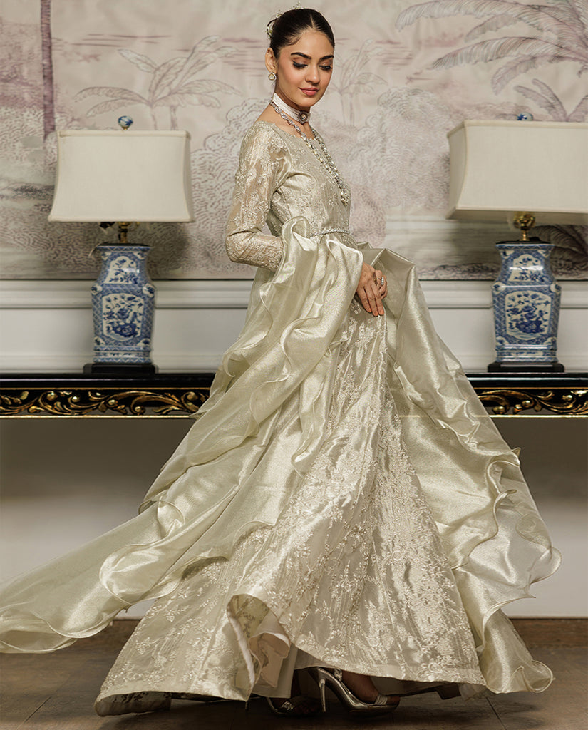 Unstitched Elegant Sage Green Traditional Ensemble