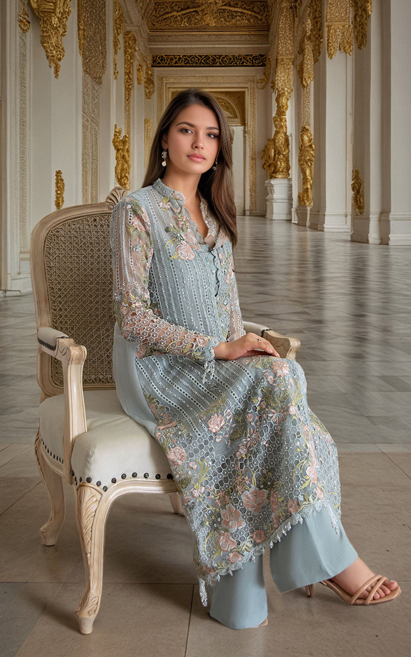 Organza Embroidered Front Open Jacket