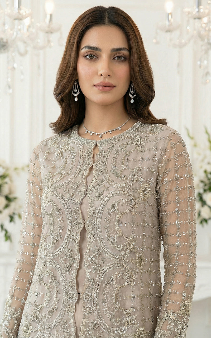 Net Embroidered Jacket With Trouser