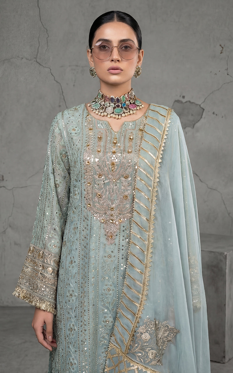 Embroidered Dress With Trouser And Dupatta
