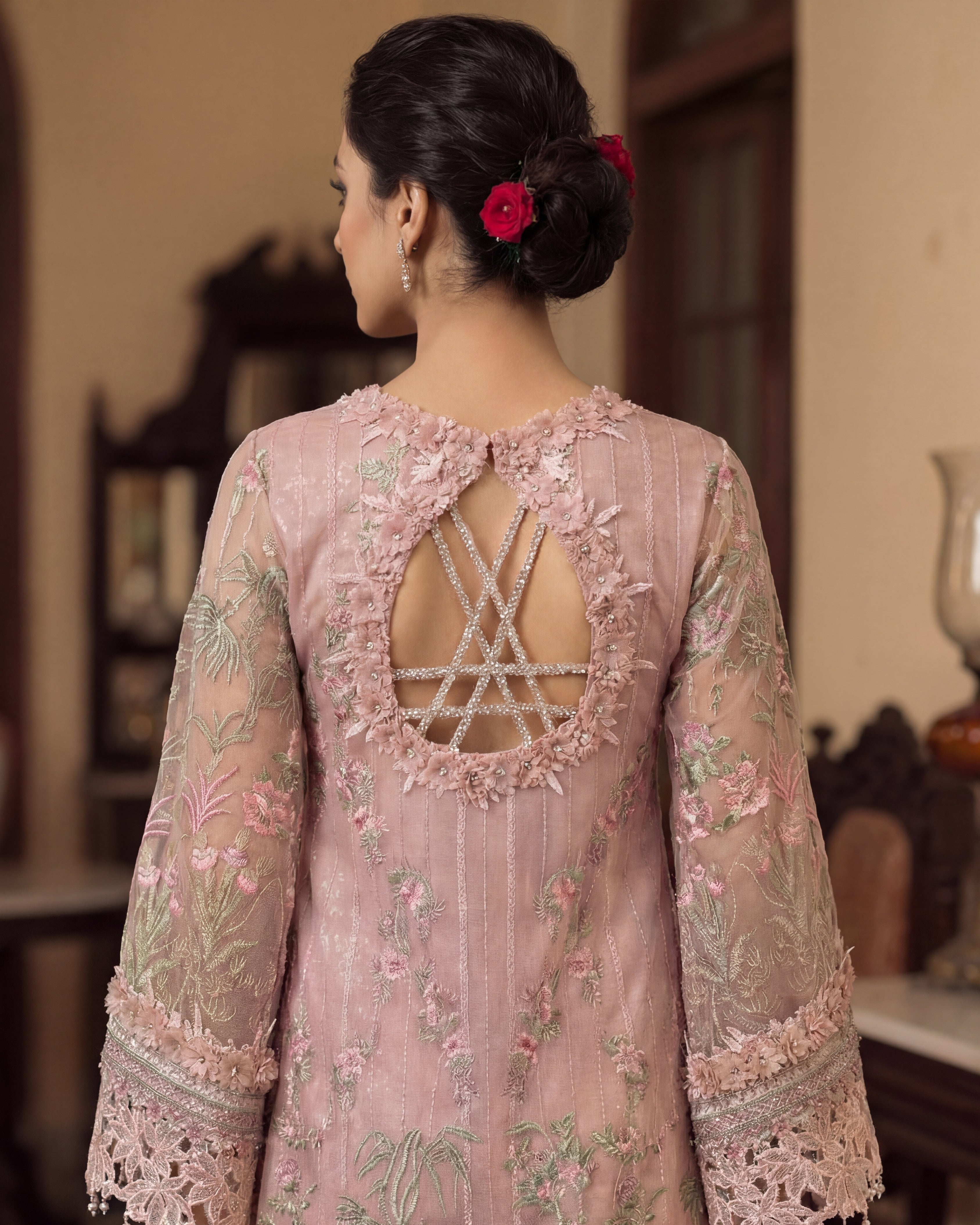 Unstitched Dusty Rose Festive Long Front Open Set