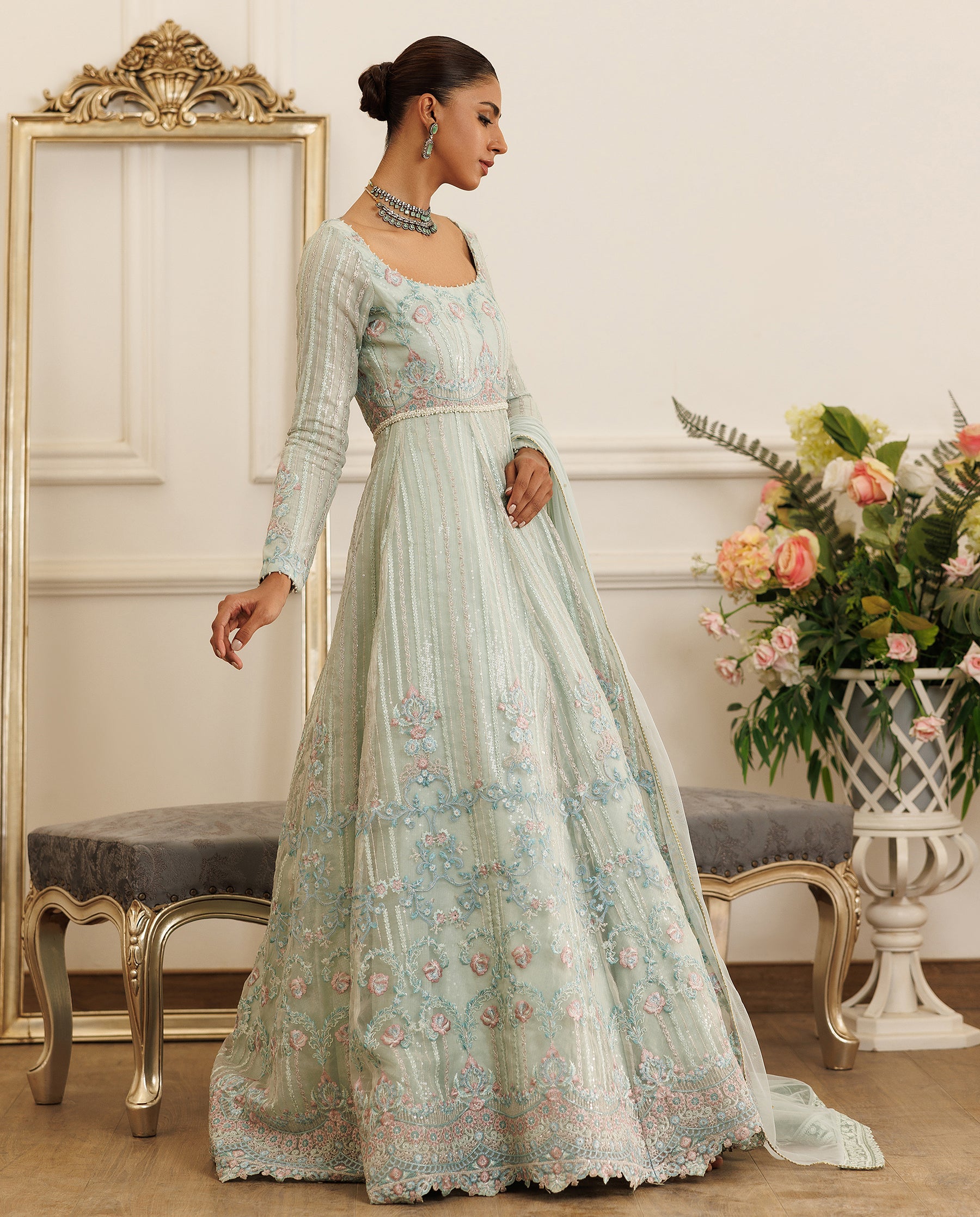 Unstitched Pearl Eclat Organza Embroidered Maxi