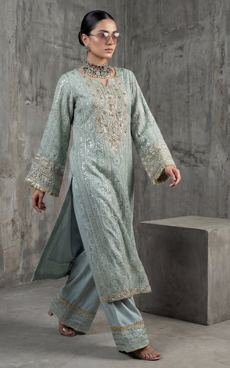 Embroidered Dress With Trouser And Dupatta