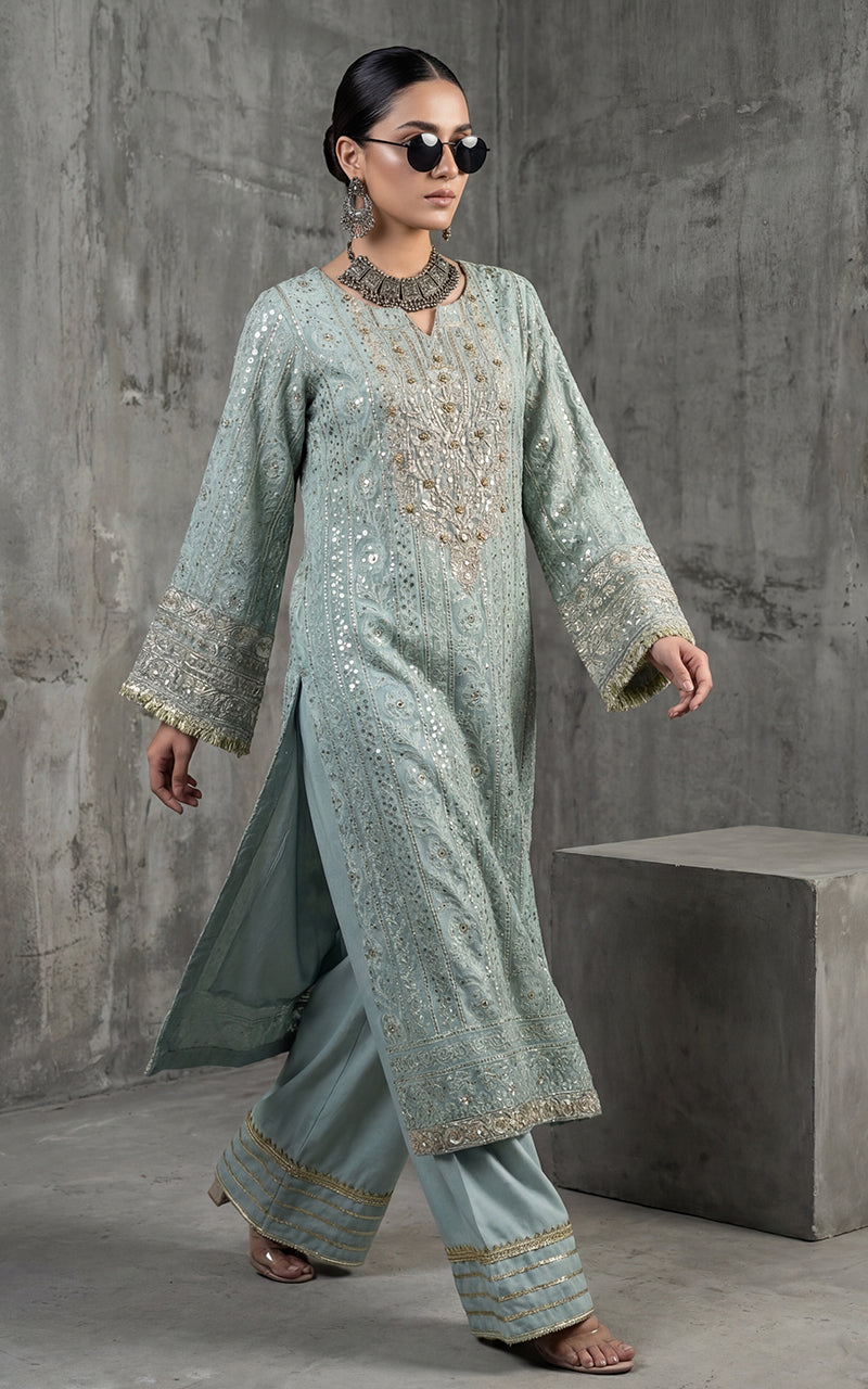 Embroidered Dress With Trouser And Dupatta