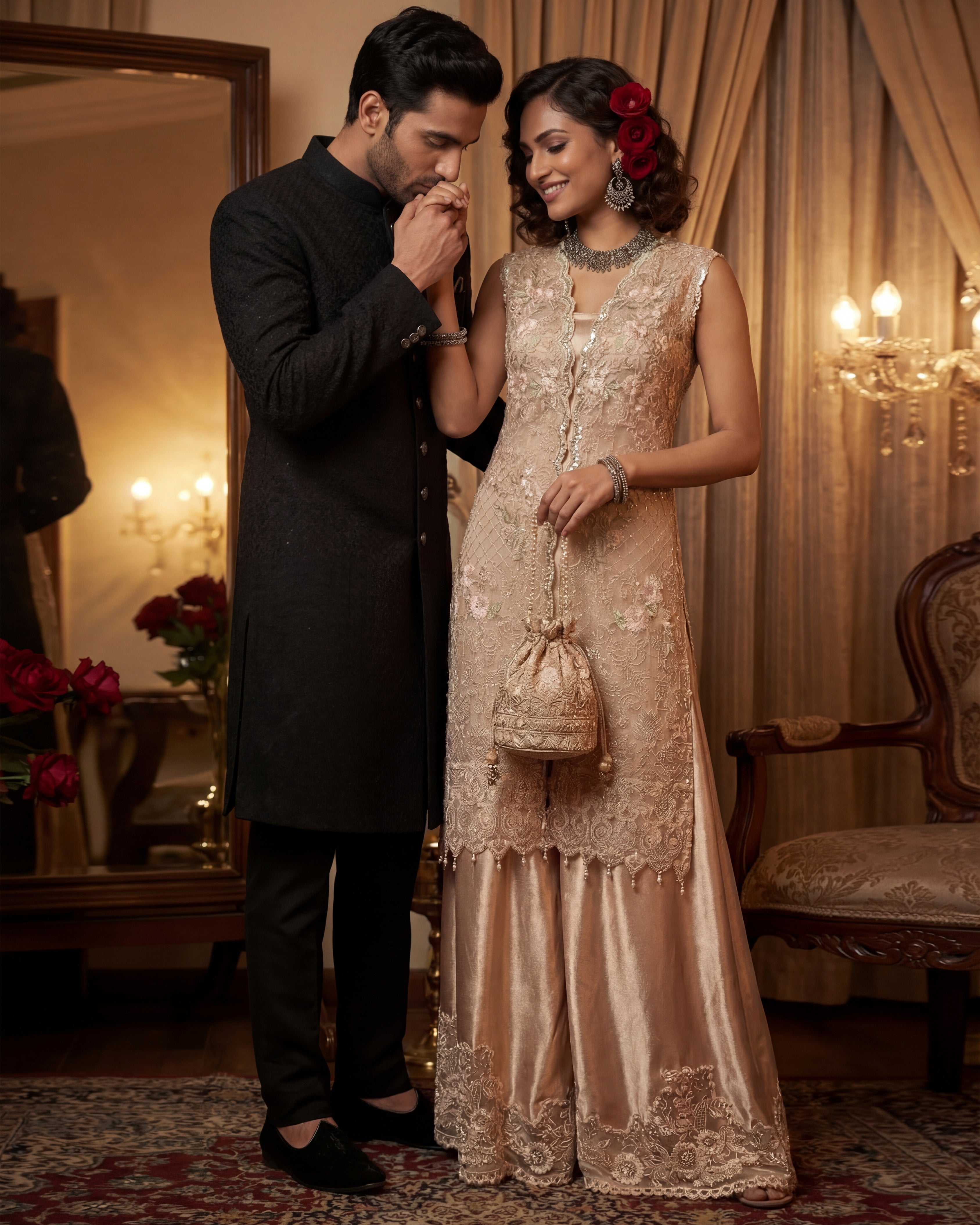 Champagne Gold Dhaka Set