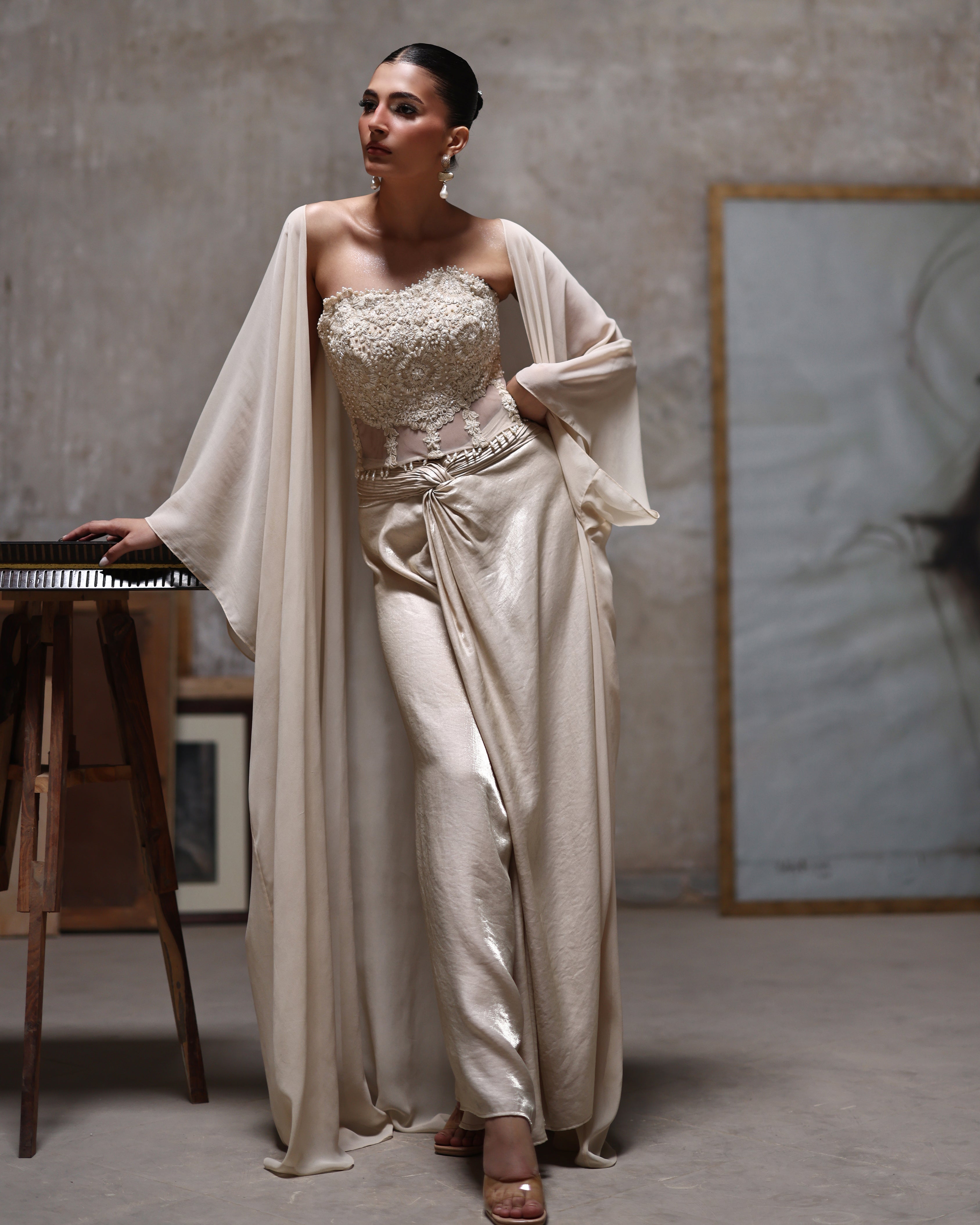 Unstitched Ivory Seraph Cape Set