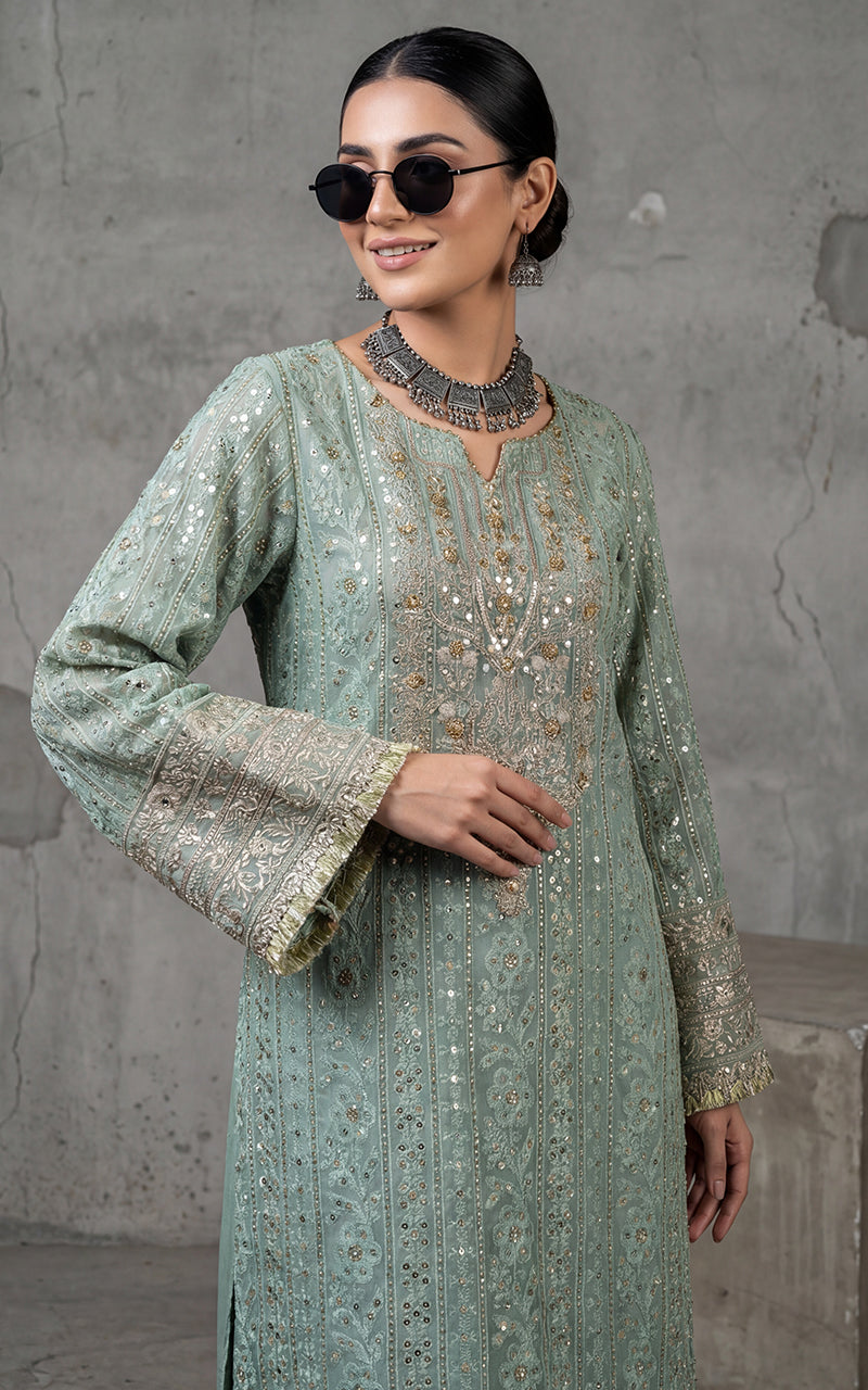 Embroidered Dress With Trouser And Dupatta
