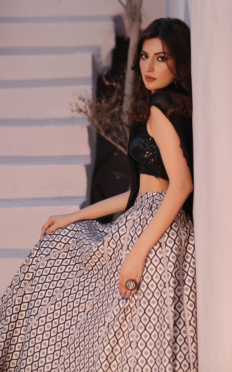 Sequins Blouse With Printed Lehenga And Dupatta