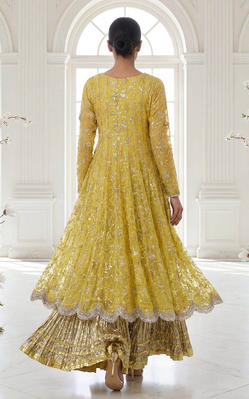 EMBROIDERD DRESS WITH GHARARA TROUSER