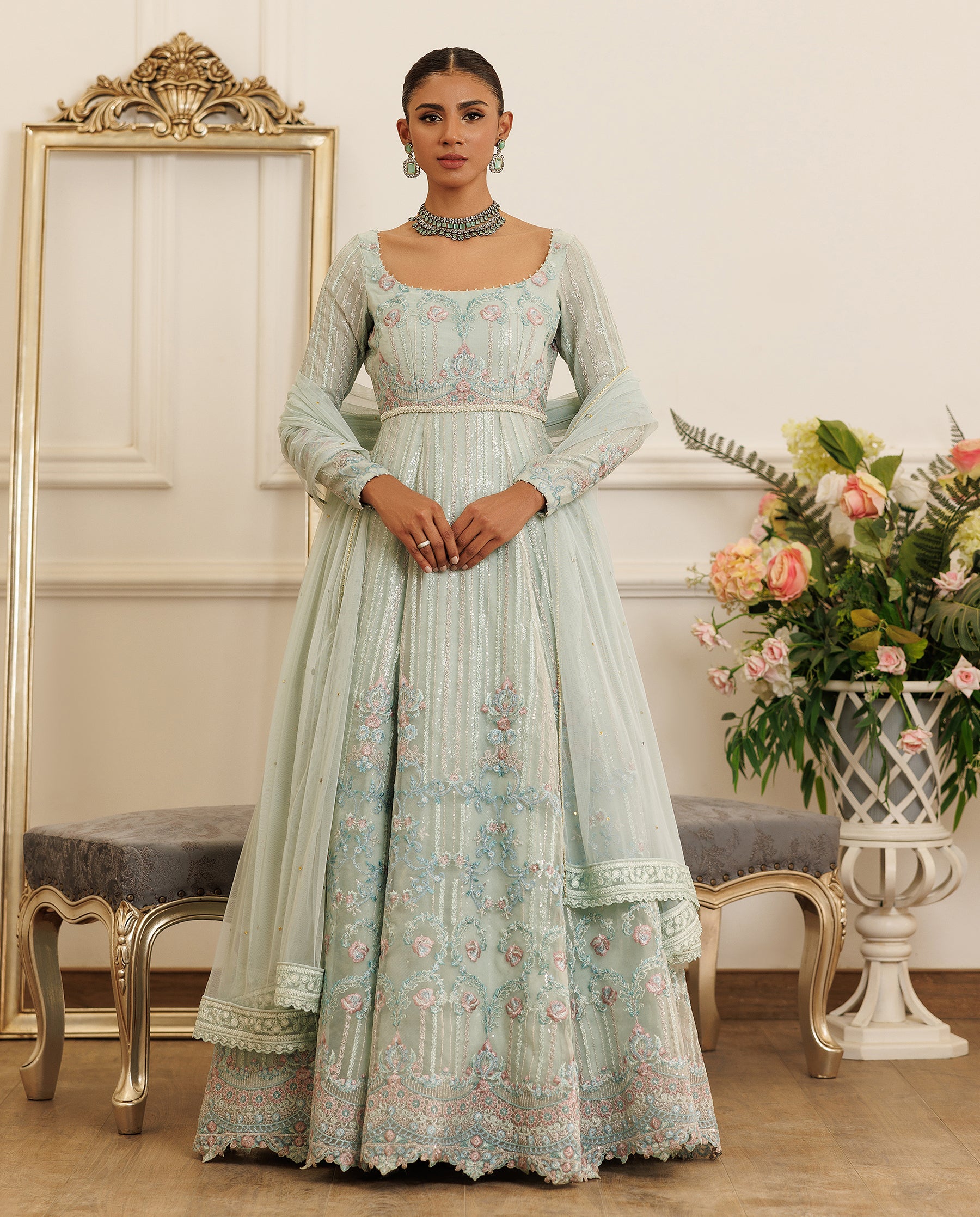 Unstitched Pearl Eclat Organza Embroidered Maxi