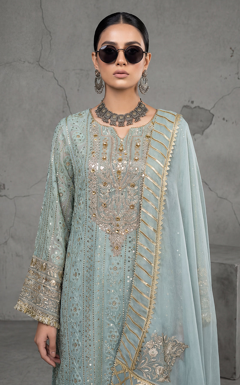 Embroidered Dress With Trouser And Dupatta