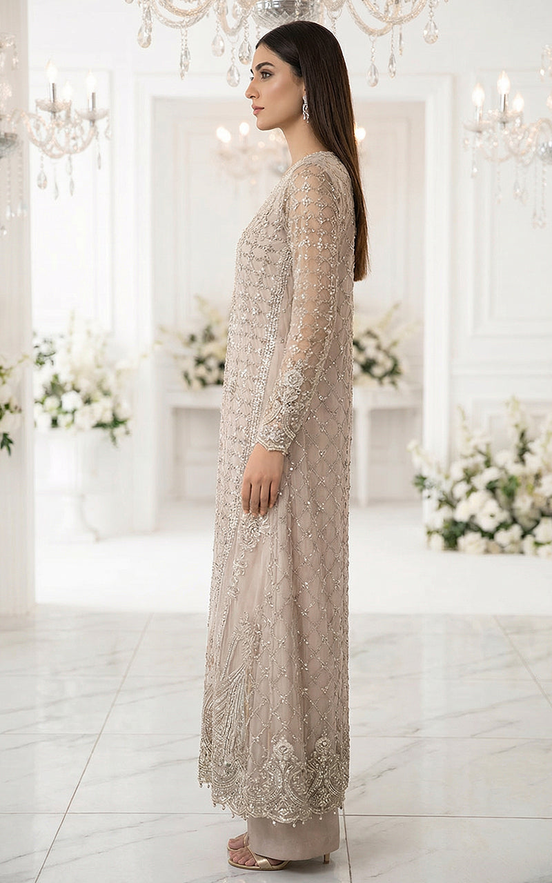 Net Embroidered Jacket With Trouser