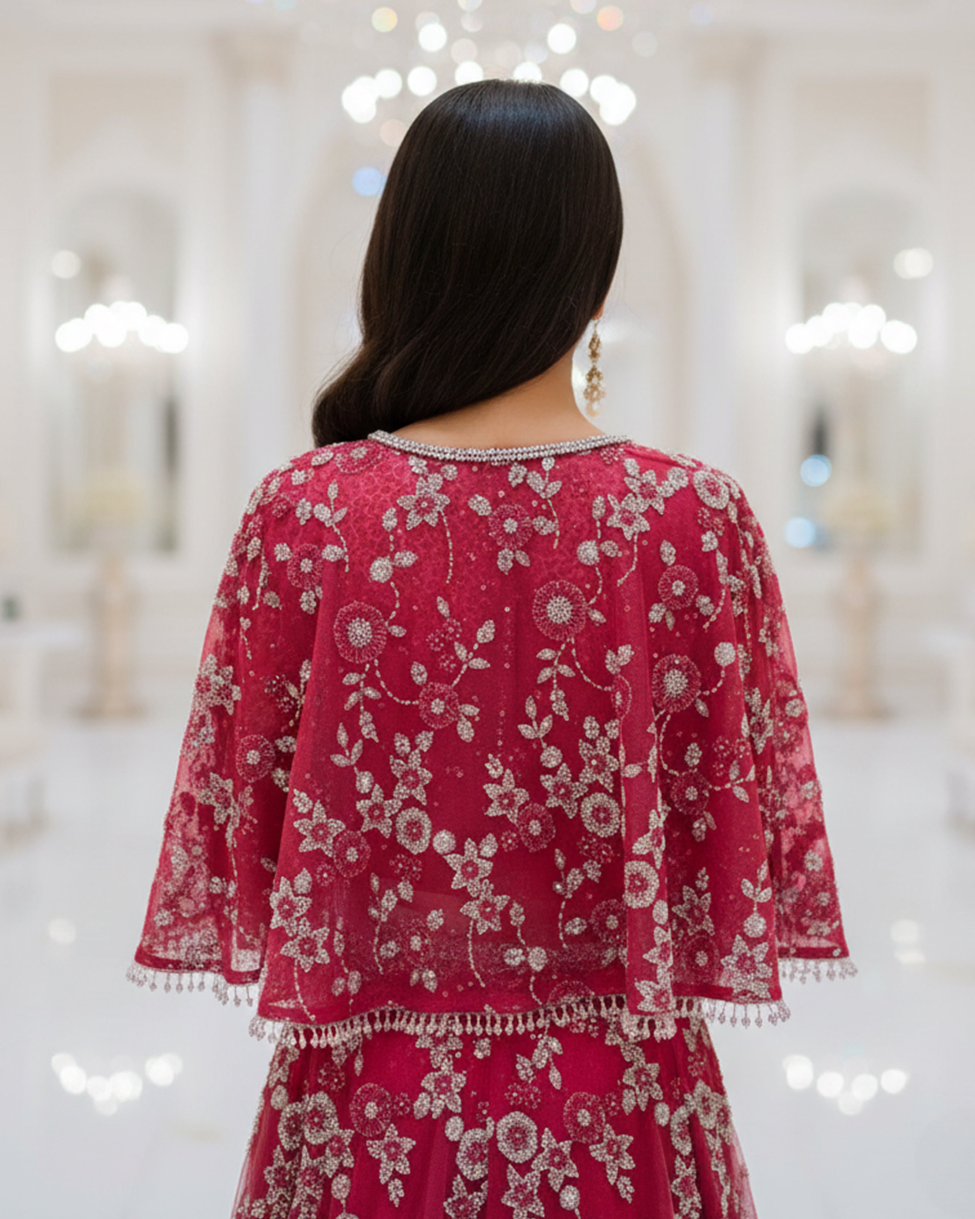 Ruby Rosette Cape Lehenga