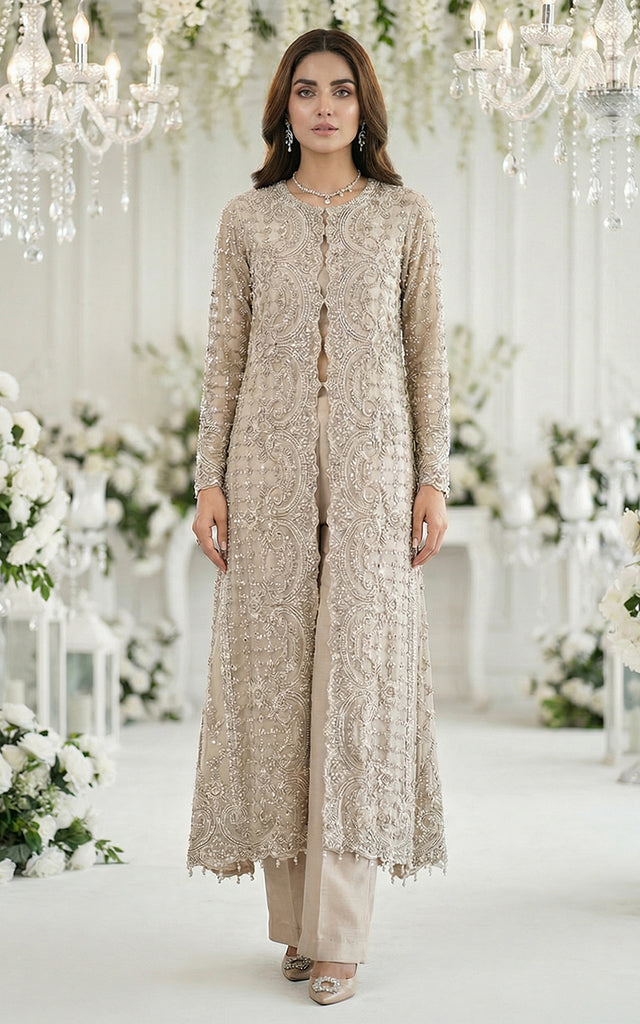 Net Embroidered Jacket With Trouser