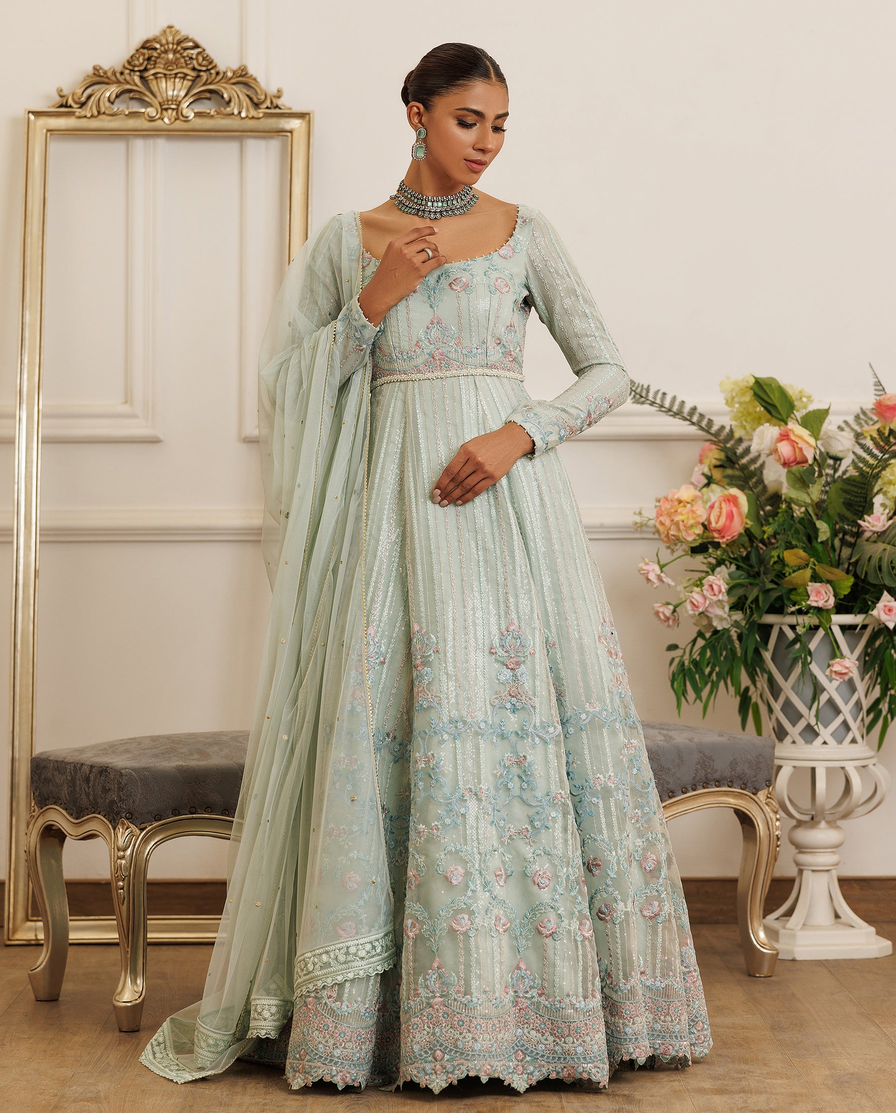 Unstitched Pearl Eclat Organza Embroidered Maxi