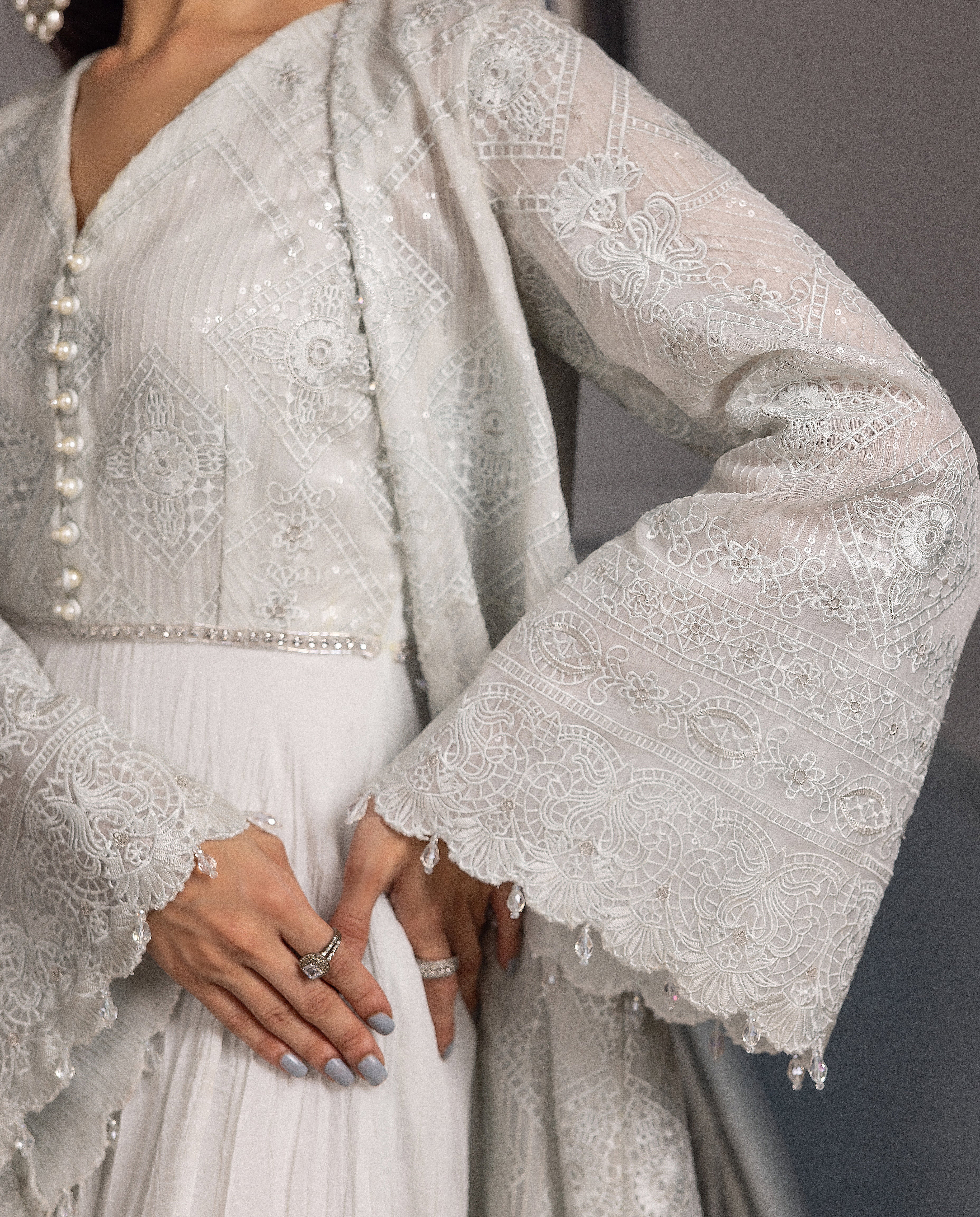 Organza Embroidered Jacket With Maxi