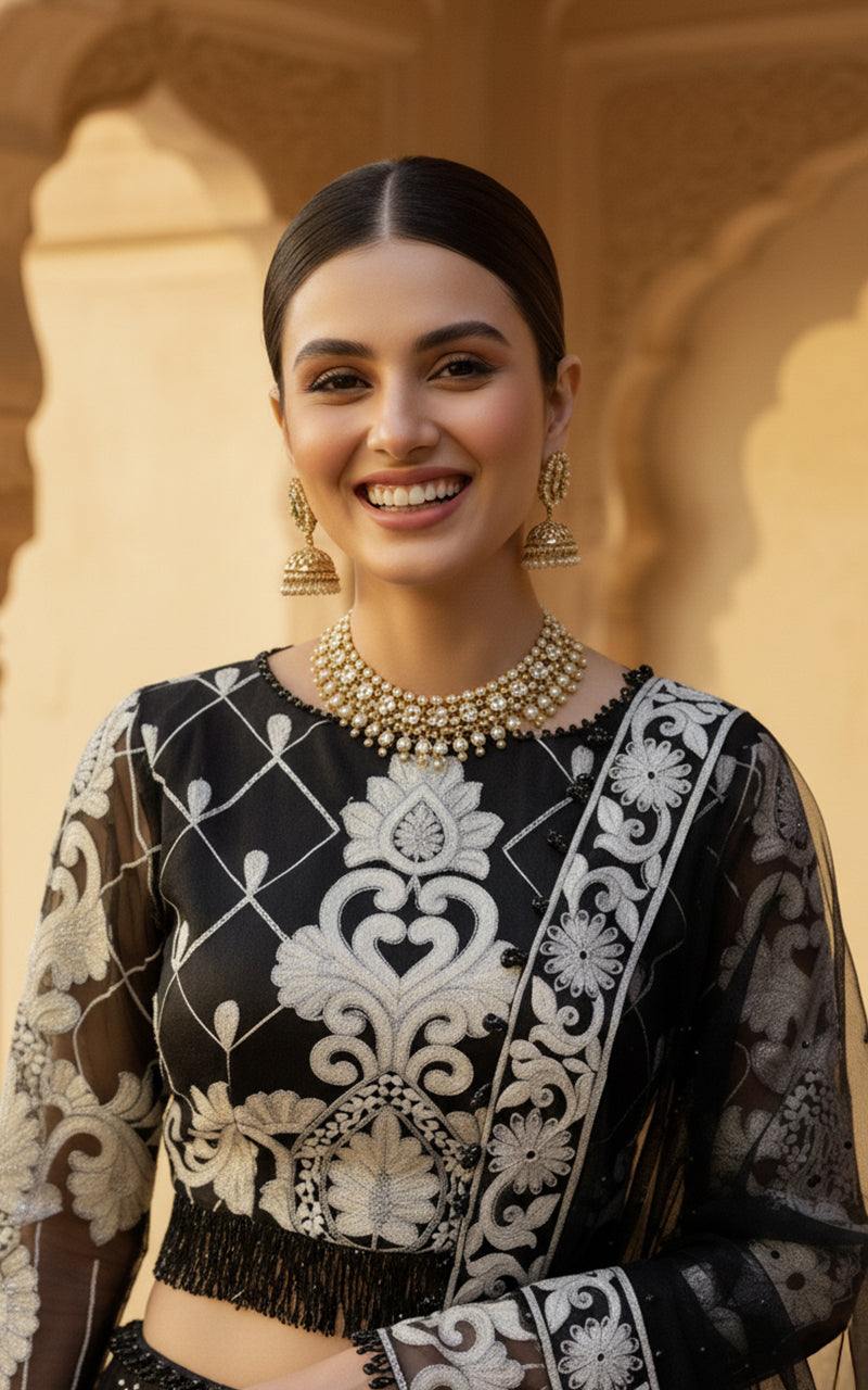 Embroidered Blouse & Lehenga with Dupatta