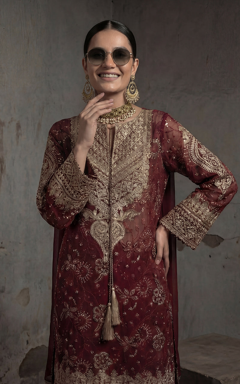 Embroidered Shirt With Gharara And Dupatta