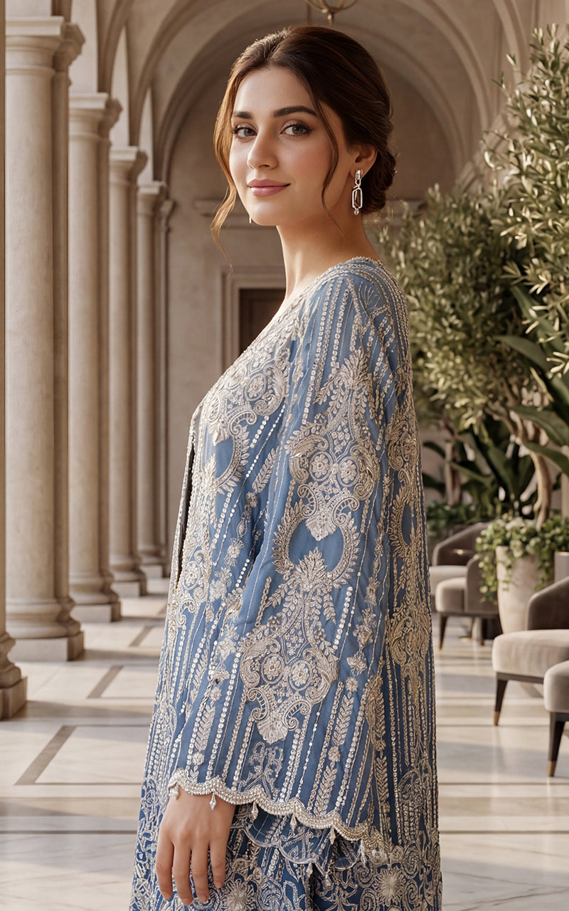 Unstitched Blue Ombre Embroidered Set