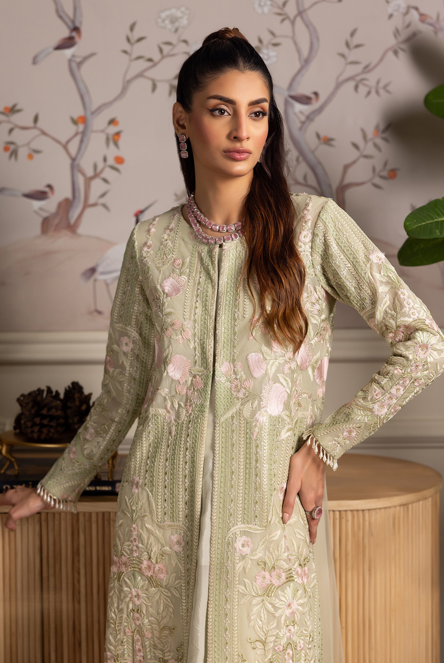 Unstitched The Mint Sage Longline Kurta & Overlay Set