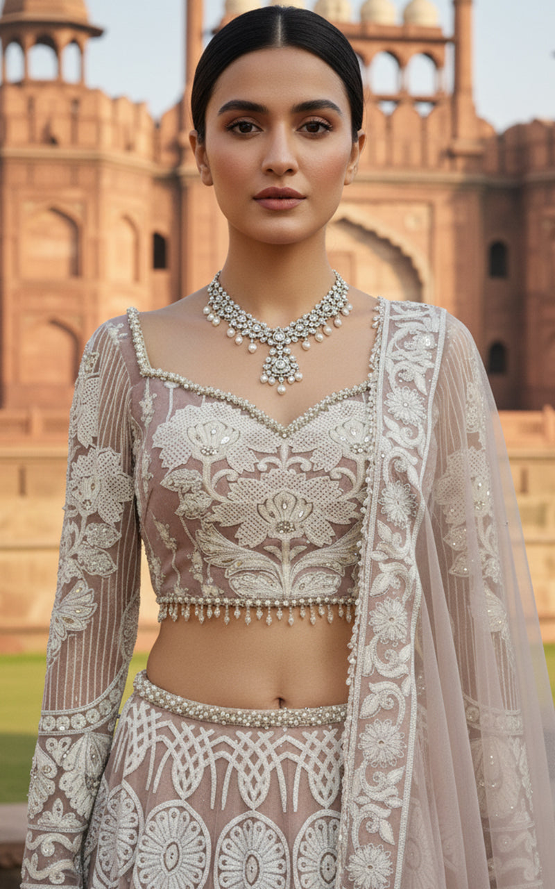 Embroidered Blouse & Lehenga with Dupatta