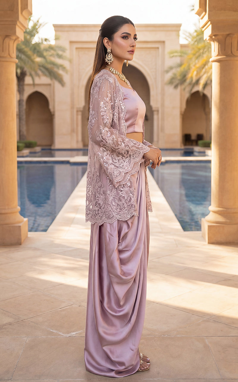 Embroidered Jacket With Inner and Skirt